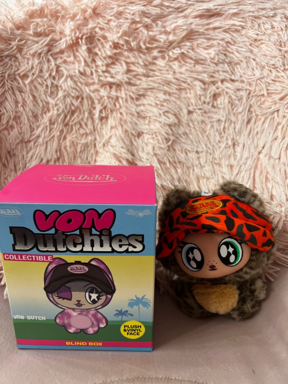 Von Dutch Plush Figure with Pink Box and Orange Leopard Hat